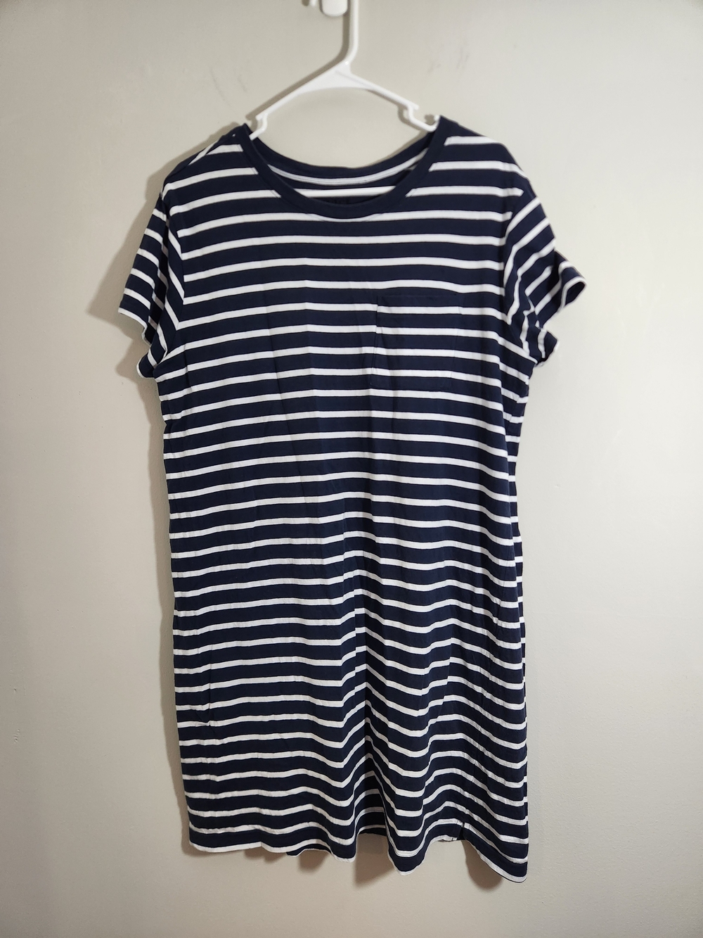 Pact Cotton Short Sleeve Tee T Shirt Dress Navy & White Striped Soft Nautical